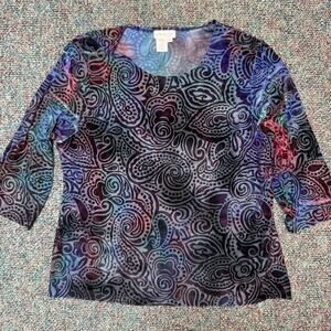 Coldwater Creek Blouse XL SHEER Velvet Burnout Paisley Artsy Art To Wear Witchy